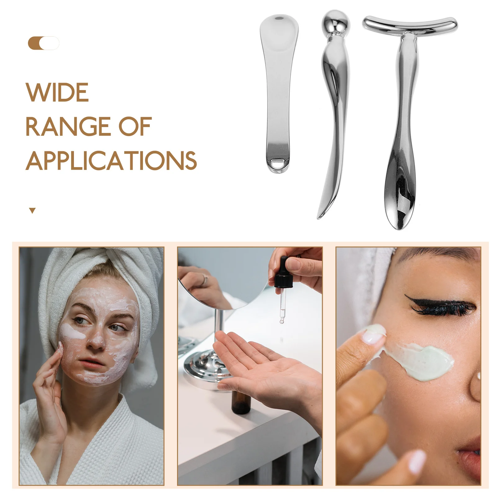 

3pcs Eye Cream Massage Stick T shaped Metal Spoon Makeup Refill Skincare Applicator Massager Tools Face Woman Zinc Alloy