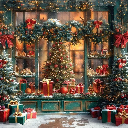 Mehofond Photography Background Winter Christmas Shop Windows Street Xmas Tree Kids Family Portrait Decor Backdrop Photo Studio