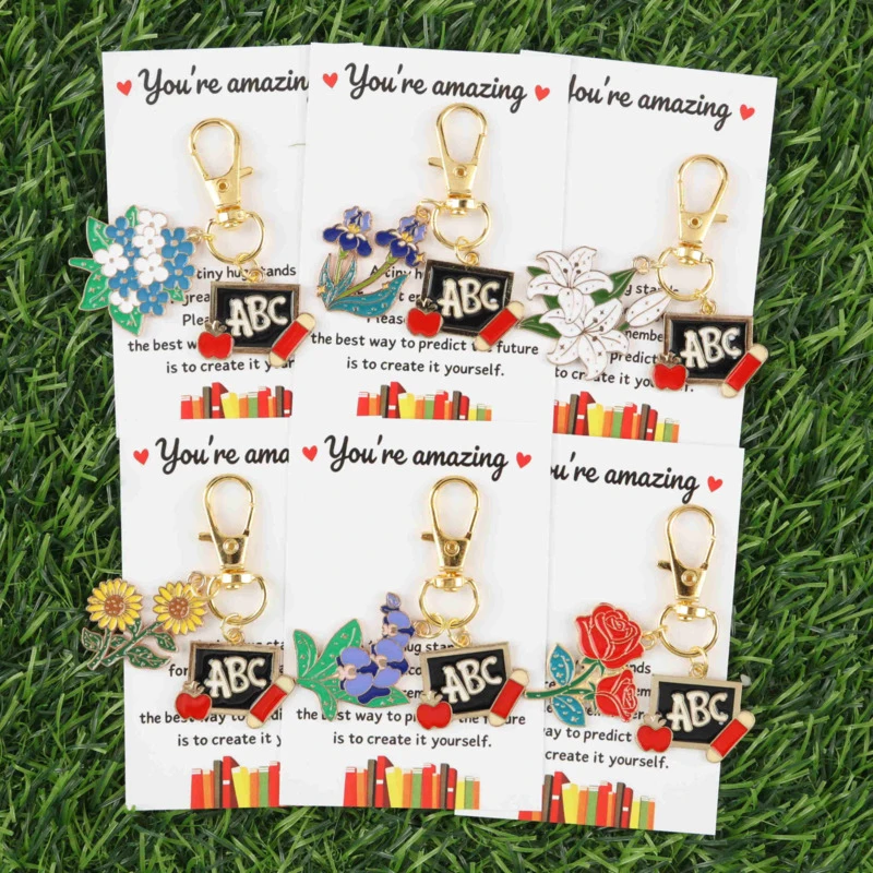 2D 6pcsNew Journey Courage Healing Keychain Set，Different flower pendants have their own meanings，Graduation Season、Hanging on a