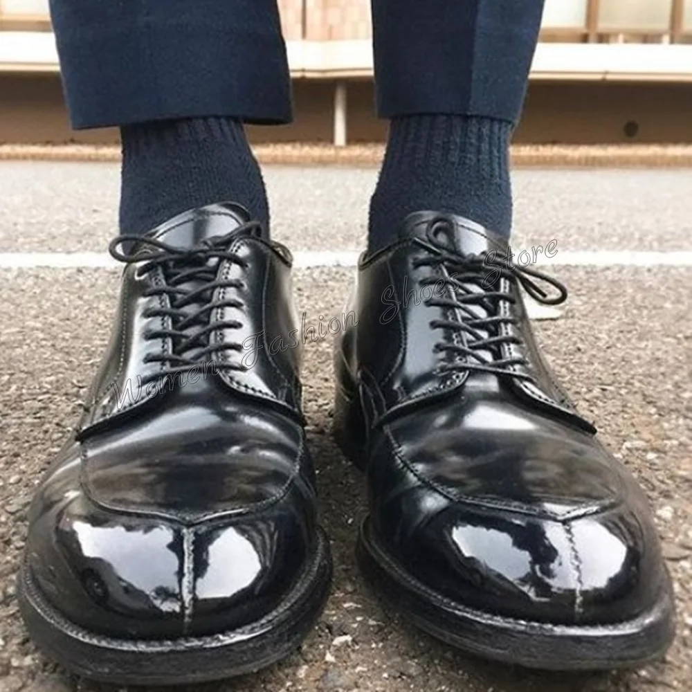 

Black Lace up Round Toe Boots Chunky Heels Handmade Dress Shoes for Men Casual Shoes Shoes for Men 2025 Size 47 Zapatillas Mujer