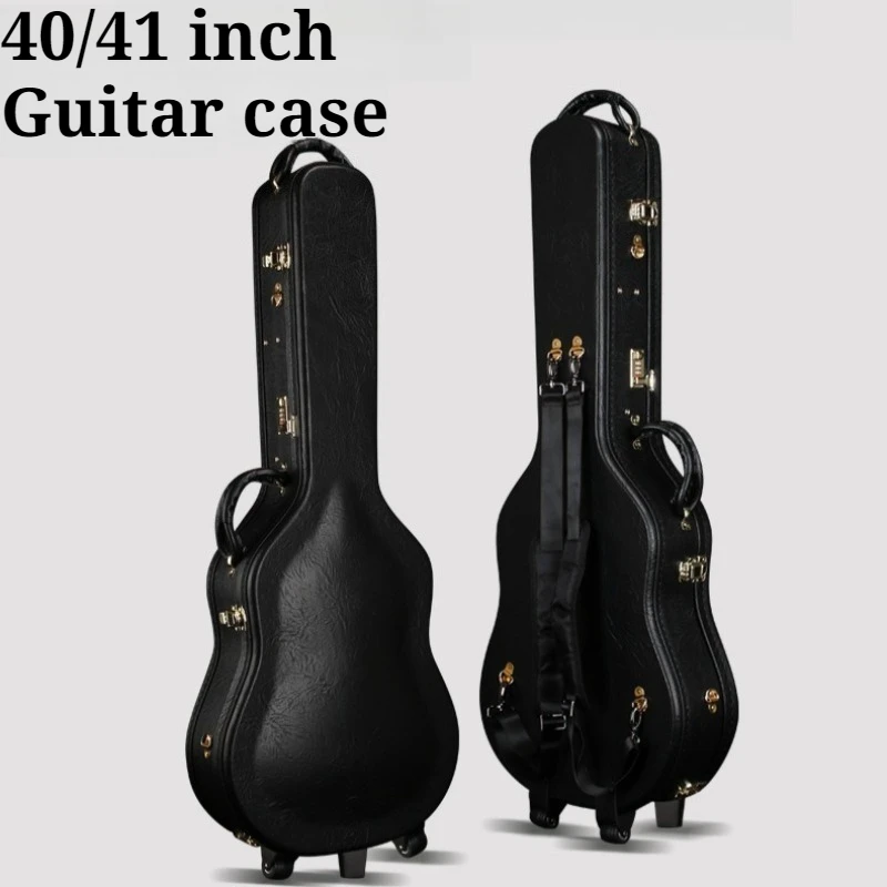 41 Inch Leather Guitar Case Portable Shoulders Movable Waterproof Shockproof Thickened Guitar Box Musical Instrument Accessories