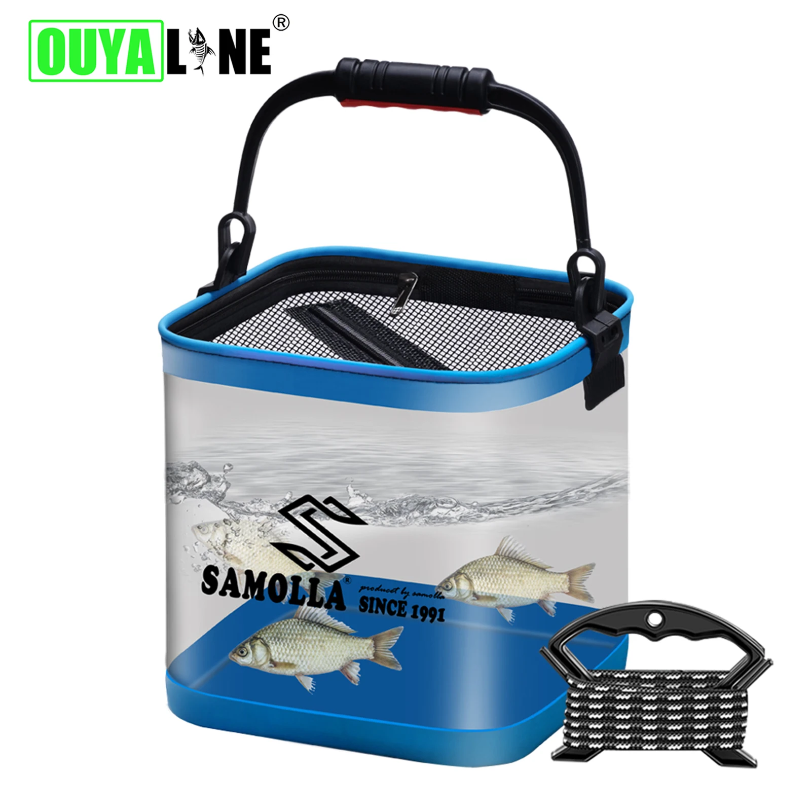 OUYALINE 8L/14L Przenośne składane przezroczyste wiadro wędkarskie Peche Storage Box EVA Live Fish Bag Składane wiadro wędkarskie