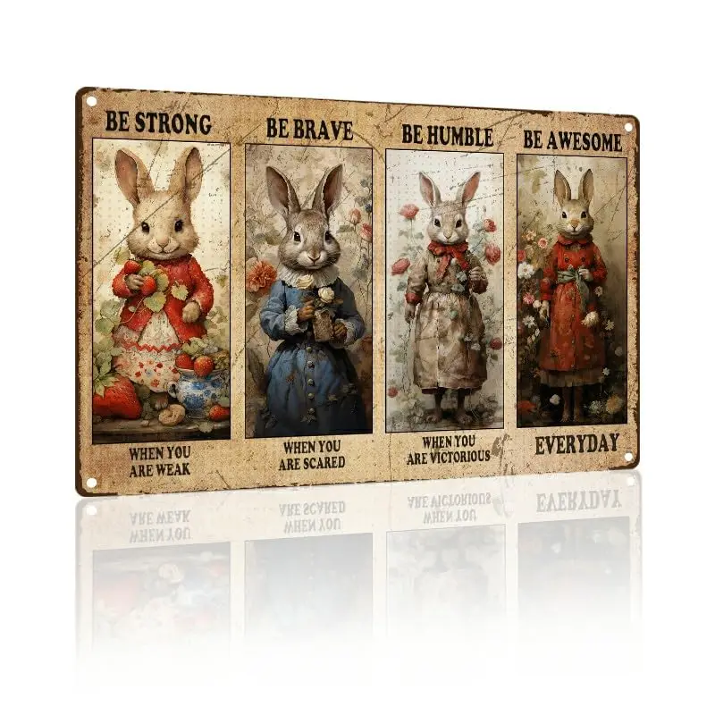 Aluminum Tin Signs Funny Rabbit Decor Retro Metal Tin Sign Pet Lovers Motivational Quote Vintage Farm Art Sign for Home Office R
