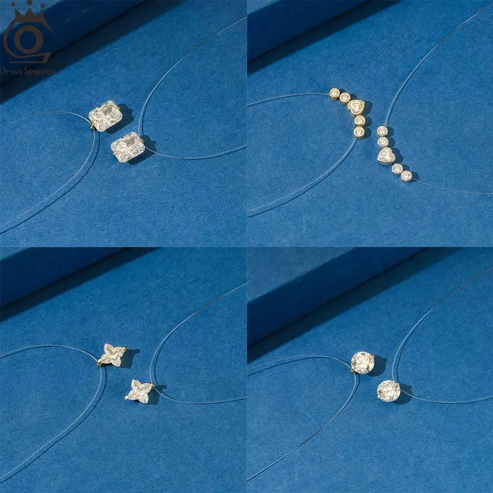 

ORSA JEWELS, серебро 925, прозрачная леска, 8А, циркон, кулон, ожерелья, циркон, цепочка на ключицы, модные украшения