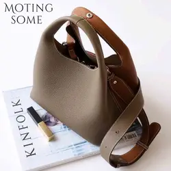 Motingsome-Bolso tipo cubo estilo Patchwork para mujer, piel de vaca con textura de lichi, bolso de diseñador de lujo, bolso de mano de alta calidad para mujer, novedad de invierno 2022