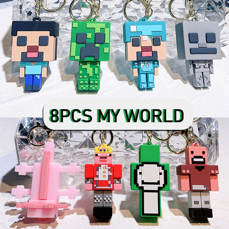 Game Minecraft Figure Model Toys Pixel Keychain My World Cartoon Creeper Doll Silicone Pendant Keyring Car Backpack Key Gifts