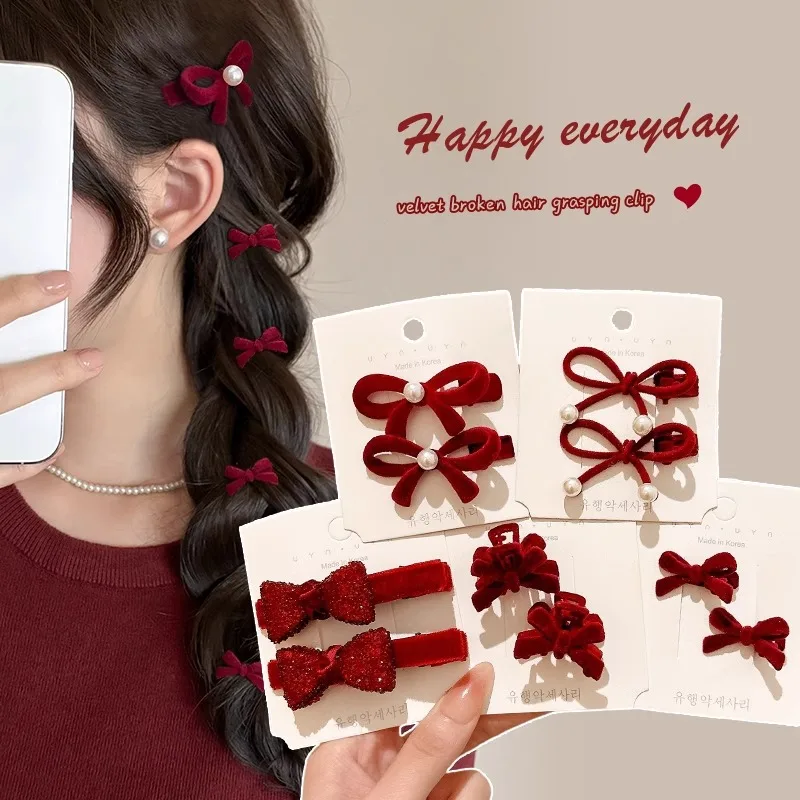 

Autumn-Winter Velvet Bow Hair Clips – Elegant Side Bangs Flyaway Pins for Sophisticated Women