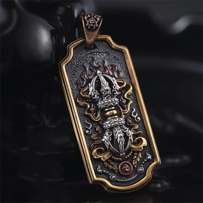 Ethnic Style Relief Flame Vajra Pestle Pendant Necklace For Men Jewelry Blessing Ward Off Evil Amulet Necklace Male Choker Gift