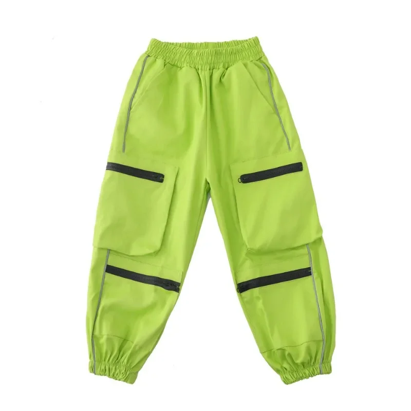 5-16 Years Old Jazz Dance Costumes, Girls' Hip-hop Costumes, Spring and Autumn Fluorescent Green Umbilical Sportswear Children