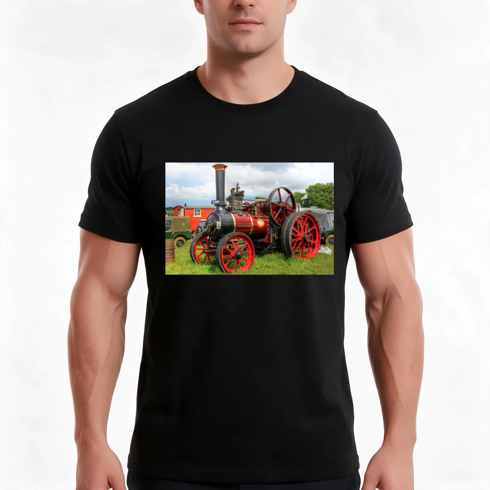 Evedon Lad Traction Engine T-Shirt, Summer Casual Cotton Tee, Oversized Streetwear Tops, Vintage Graphic Print, Unisex Men Women