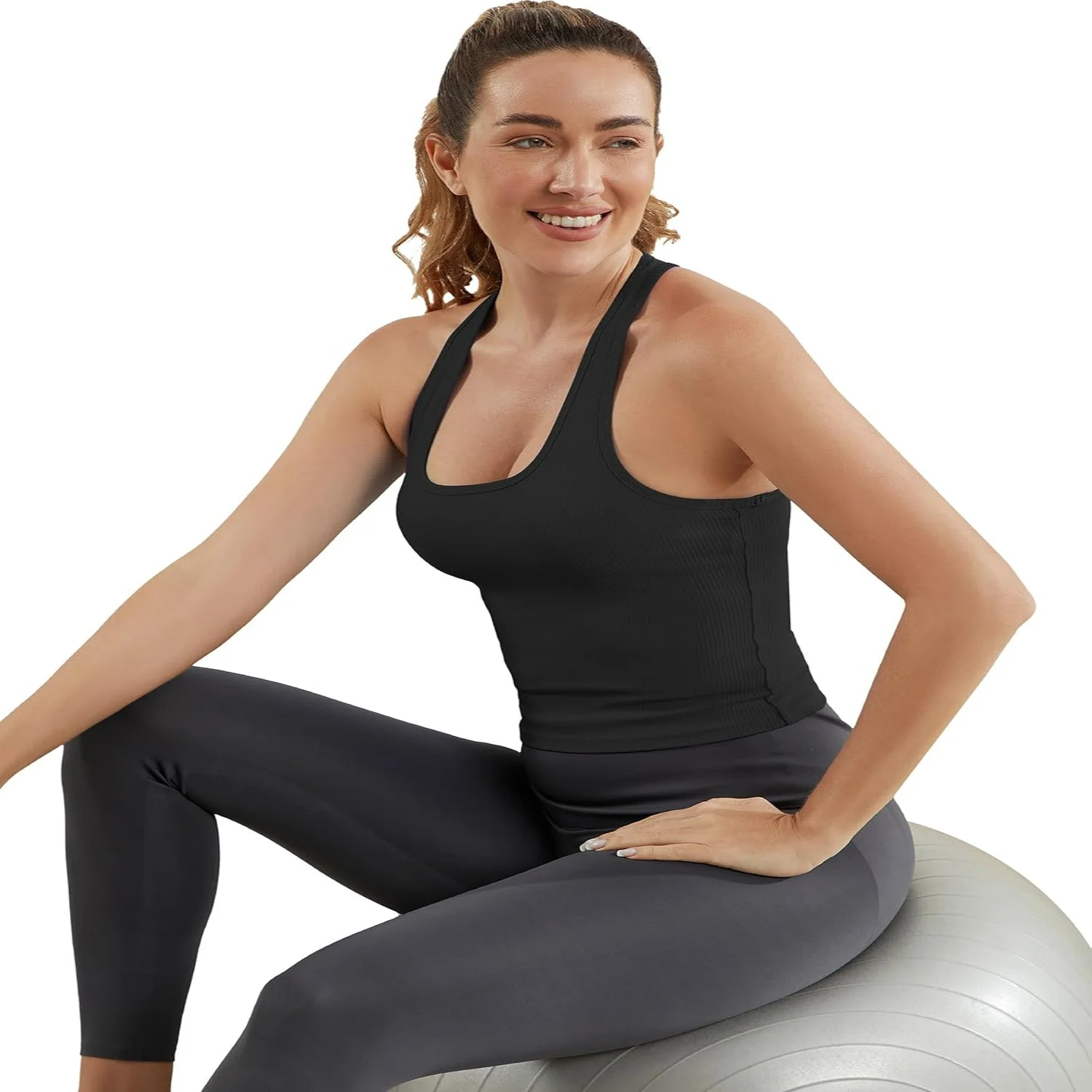 MathCat Camisetas sin mangas de entrenamiento acanaladas para mujer con sujetador incorporado Camisetas sin mangas Chalecos deportivos Racerback Casual Yoga