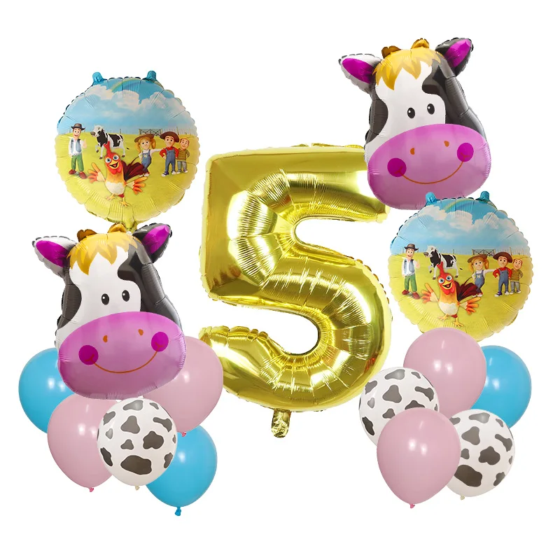 15pcs Cow Neddy Animal Foil Balloons Farm Theme Party Decoration Kid Birthday Party Kids Toys 1 2 4 5th Baby Shower Supplies