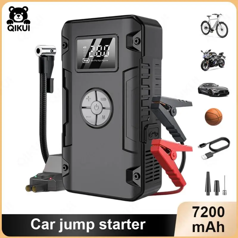 Arrancador de baterías portátil QIKUI de 7200 mAh de gran capacidad, arrancador de batería para coche de 1200 A, 4 en 1, para coche de 12 V