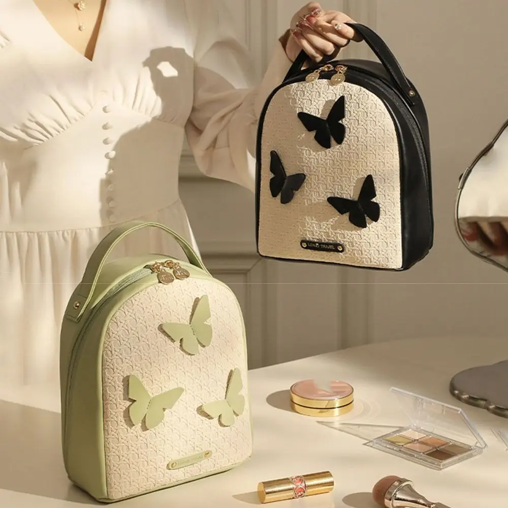 

Large Capacity Travel Makeup Handbag Waterproof Free-Standing Women's Wash Pouch Easy Access Dual Zipper Closure