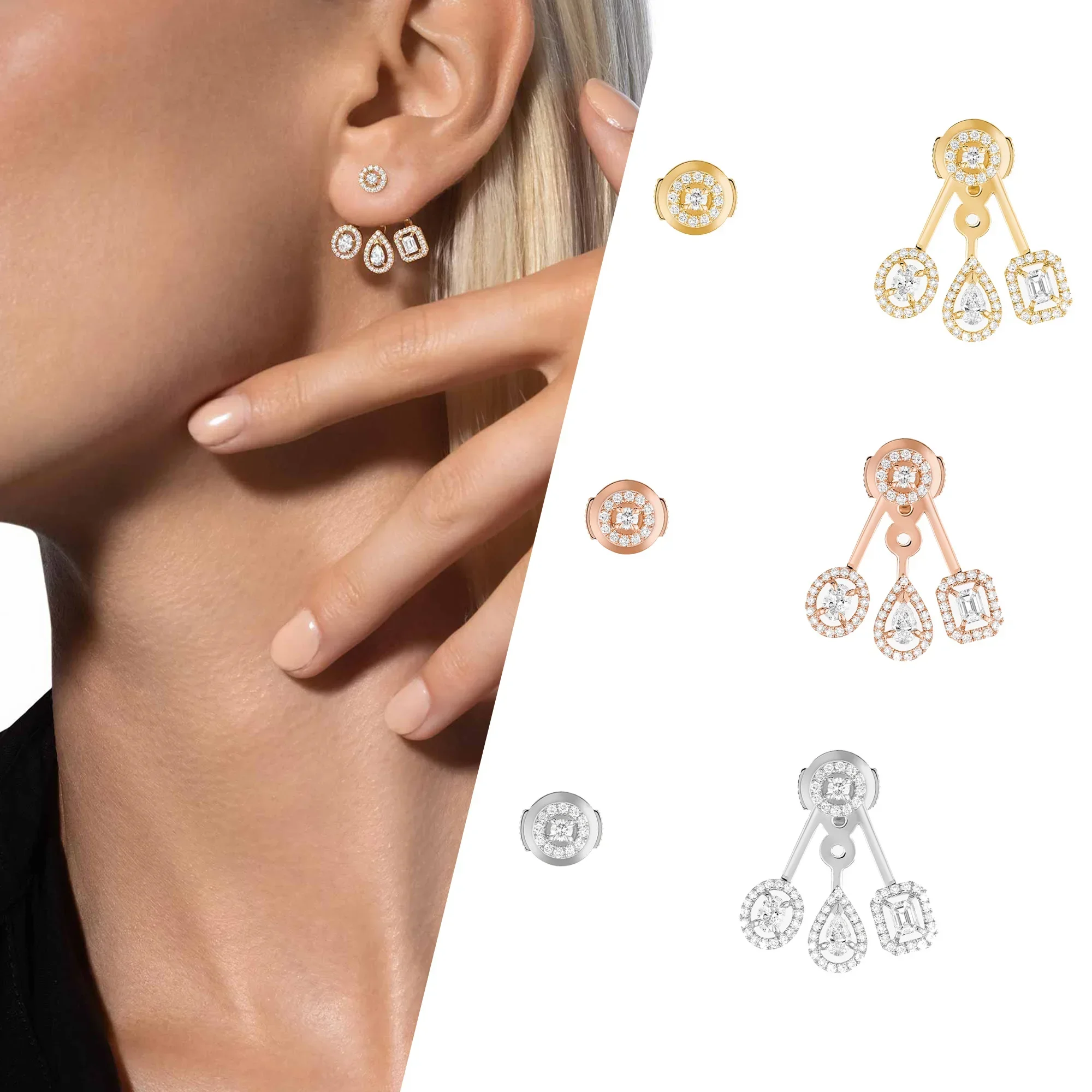 

Fashionable Geometry Front and Rear Earrings Simple and Exquisite Diamond High end Luxury Sterling Silver 925 Asymmetric Earring