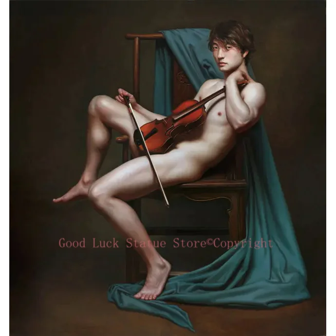 GOOD ART-Dream of the violin TOP NUDE MAN print art painting-nude male MEN print painting body art GAY ART ON CANVAS