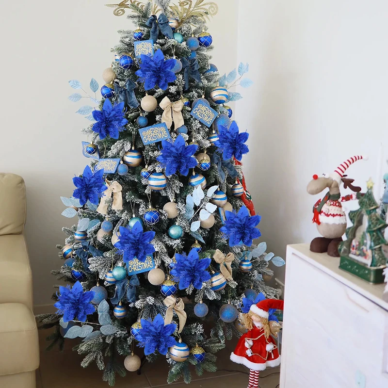 5/10pcs 5.7 Inch Artificial Poinsettias Black Christmas Glitter Flowers with Clips Xmas Tree Flower Ornament Noel Navidad Decor - Image 4