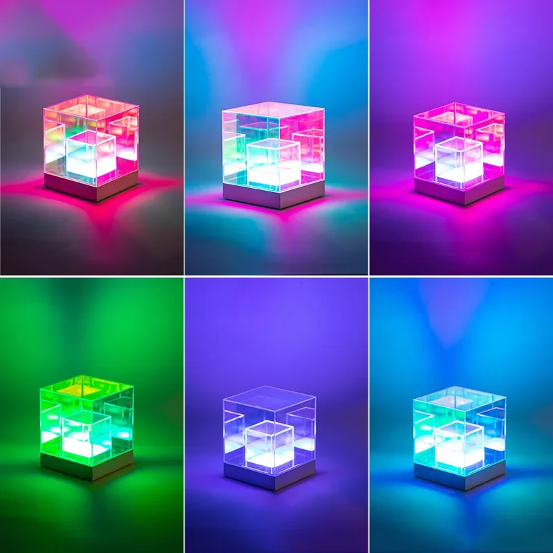 LED 3D Pyramid Cube Night Light RGB Dimmable Ambient Light Rechargeable Bedroom Bedside Decorative Table Lamp Birthday Gift