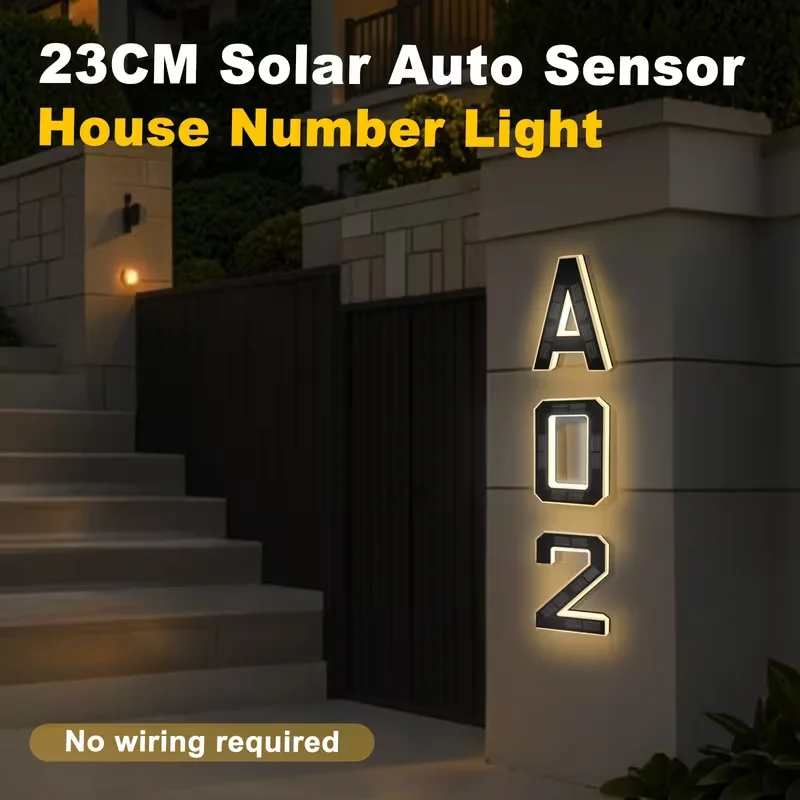 23cm Solar LED Address Sign, Digital House Number Light,Shopping Mall Door Address Smart Sensing LED Lights,No Wiring Required view 2
