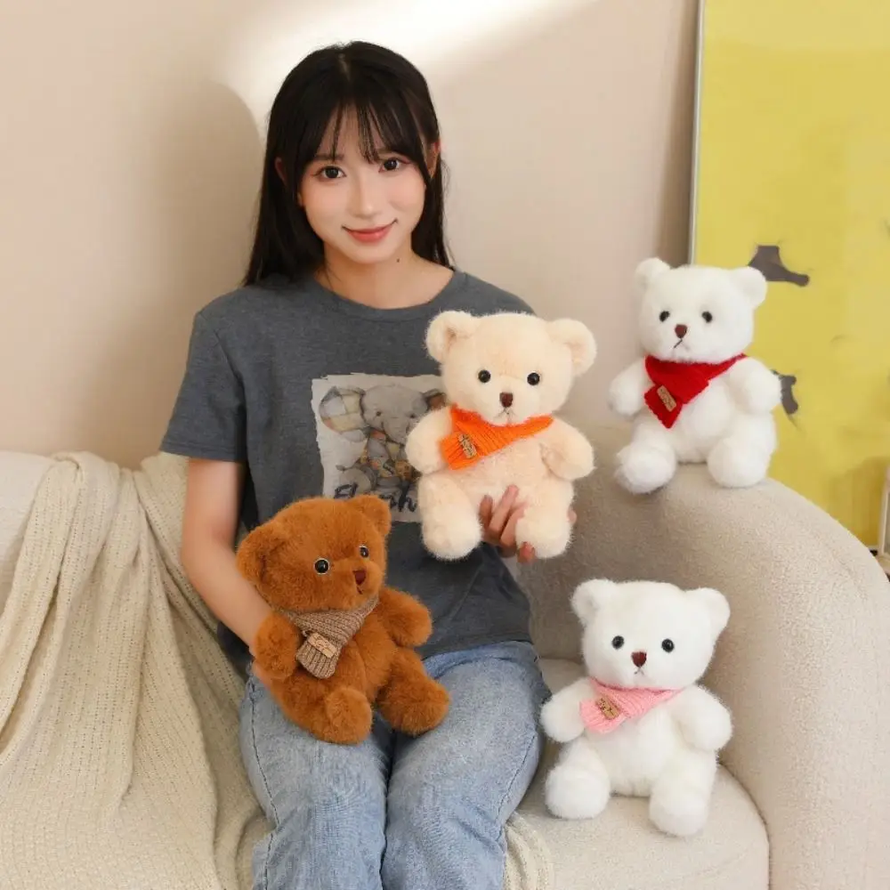 Soft Scarf Bear Soft Pillow Cartoon Simulation Bear Plush Toy Animal Stuffed Scarf Bear Stuffed Dolls Birthday Gift