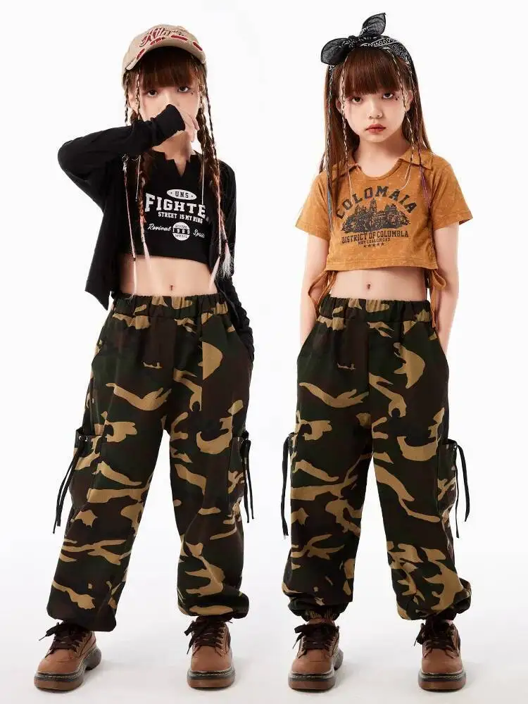 Ropa de calle para niños, ropa de Hip Hop para adolescentes, camisetas sin mangas cortas, pantalones para correr de camuflaje para niñas y niños, trajes de baile de Jazz, ropa
