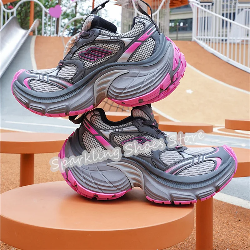 

Retro Mixed Color Mesh Chunky Bottom Women Sneakers Summer Breathable Lace-Up Casual Sports Shoes Ladies Outdoor Walking Shoes