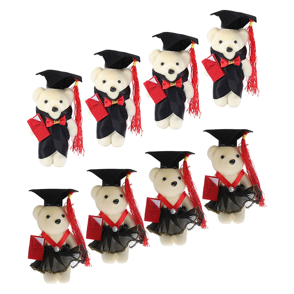 8 Pcs Toy Graduation Season Dr Bear Bouquet DIY Supplies Dolls for Decorative Plush Cute Cartoon Mini