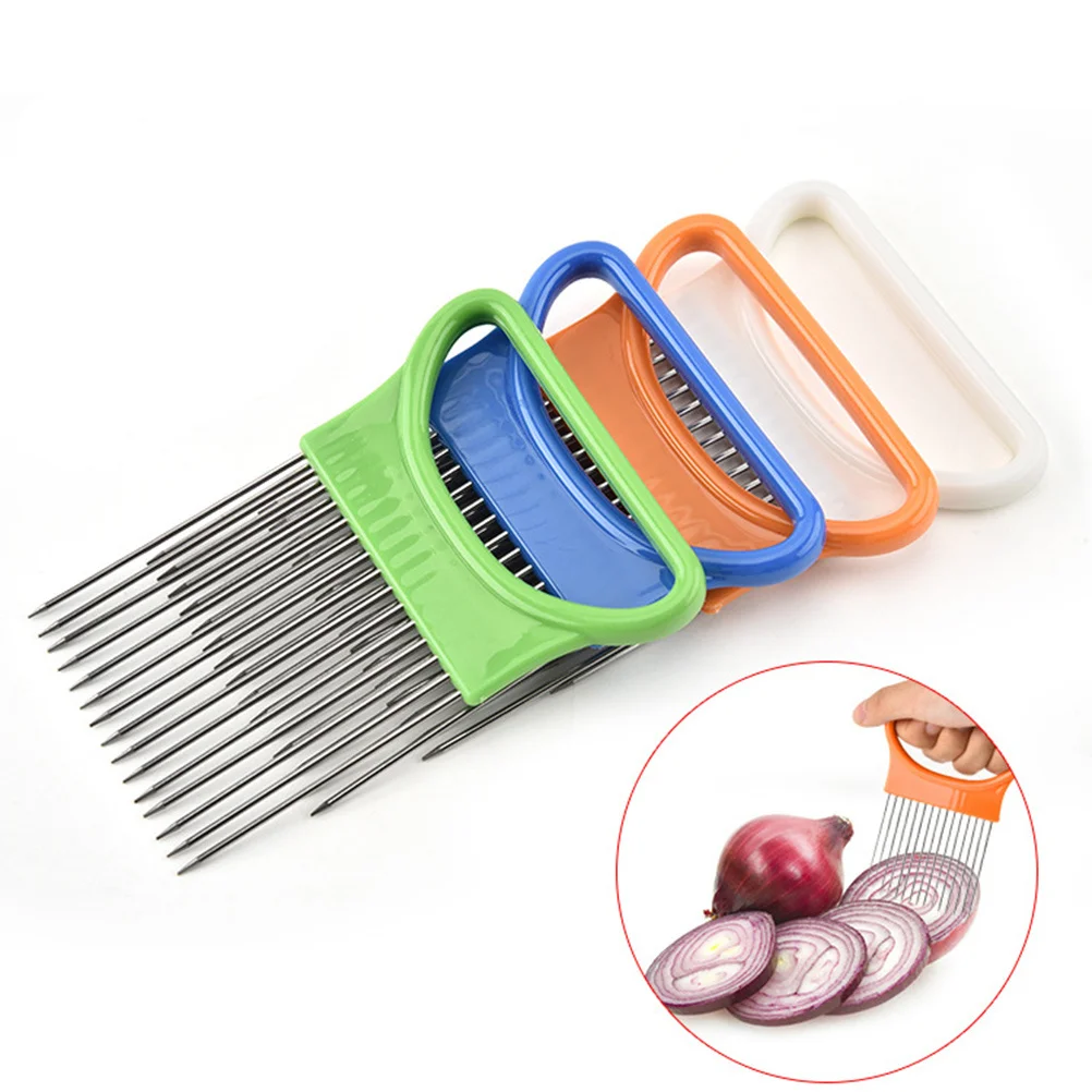 

12 Prong Fruit and Veggie Holder for Onion Tomato Slicing Stainless Steel Cutter with Comfortable Handle No Slip Design