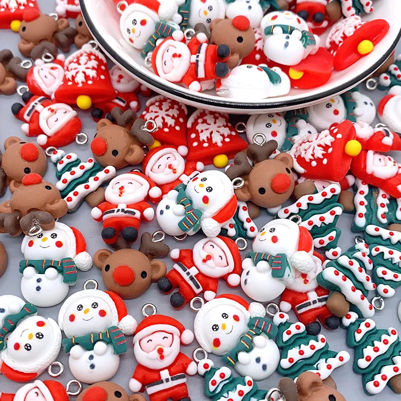 

Wholesale 100pcs/Pack Christmas Tree Elk Bell Snowman Resin Charms Mix Bulk Cartoon Pendant For Earring Diy Jewelry Make