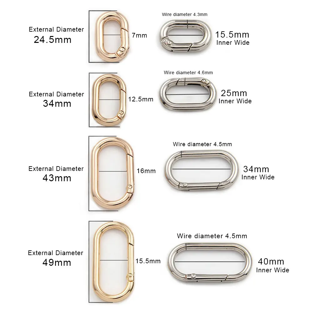 Gold Silver Metal Oval Ring Buckle Loops for Webbing Leather Craft Bags Strap Belt Buckles Garment DIY Accessory 15.5/25/34/40mm