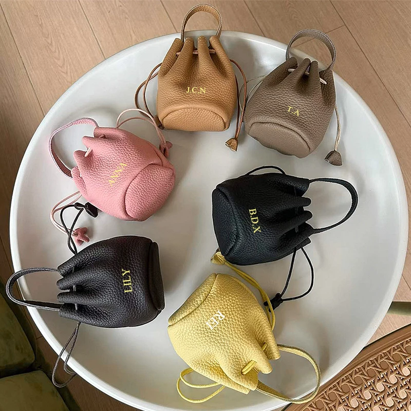 Luxury Casual Real Leather Crossbody Bag Custom Name Woman Coin Purse Cowhide Fashion Lipstick Cosmetic Bag Cute String Wallet