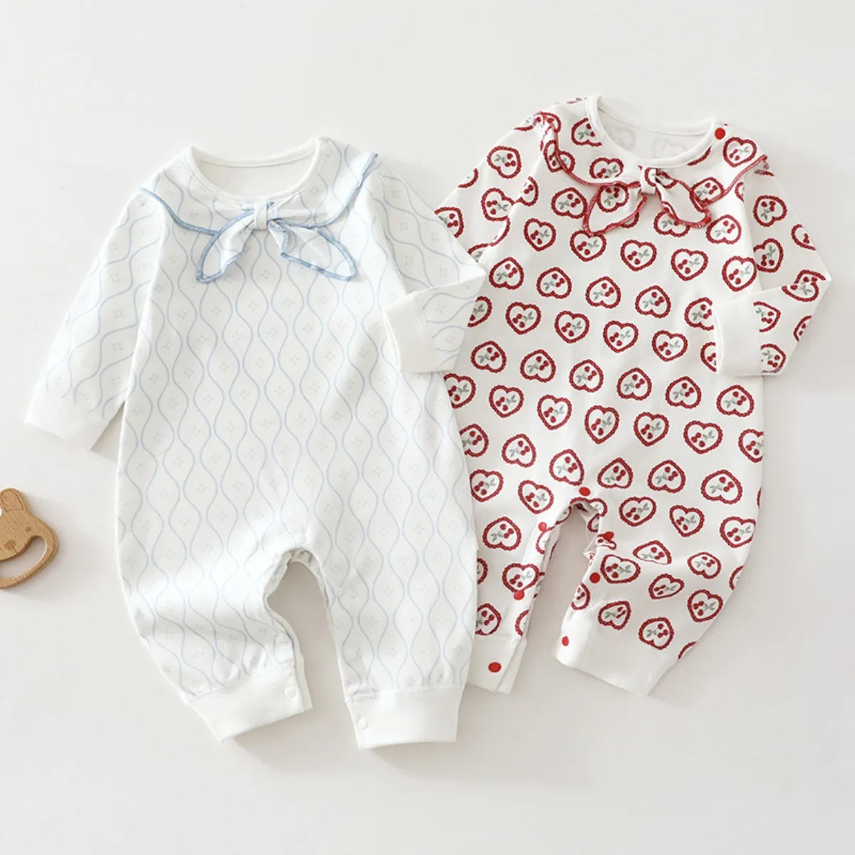 Cute Sailor Collar Baby Romper Soft Cotton Long Sleeve Onesie Playful Print Infant Toddler Jumpsuit 0-18M Unisex Spring Autumn