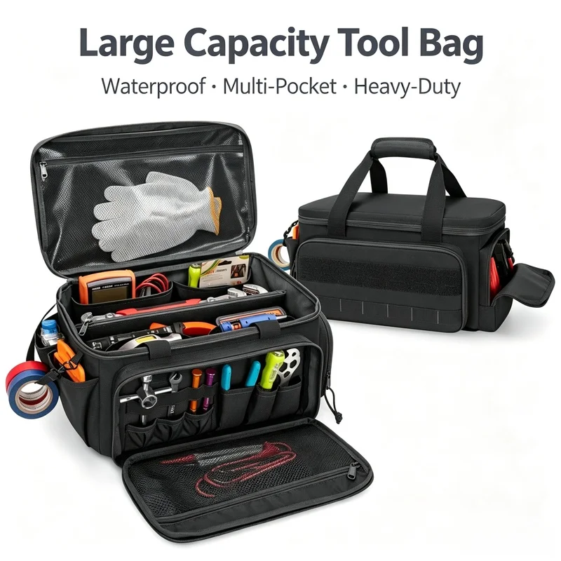 14 Inch Multipurpose Heavy‑Duty Tool Bag, Wear‑Resistant Portable Tool Storage Tote for Home & Workshop Repair Maintenance