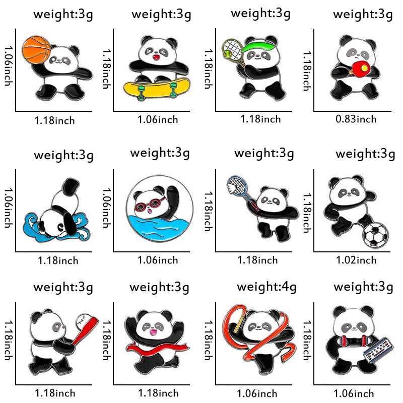 Creative Cartoon Panda Athlete Enamel Pins Basketball Baseball Swimming Skateboard Brooch Badge Cute Fun Lapel Jewelry Gifts