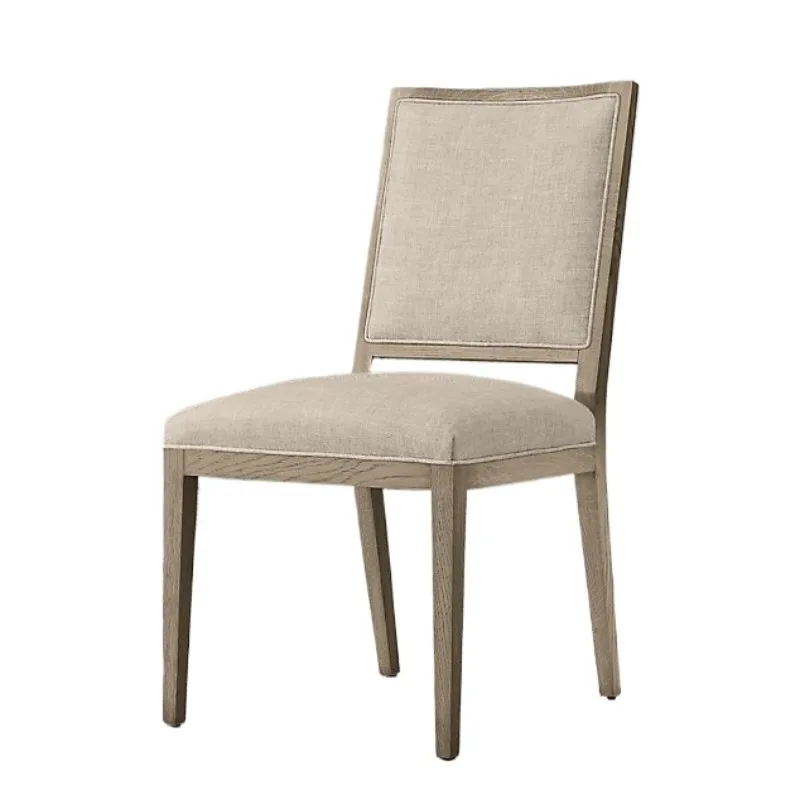 

Стул для переговоров, винтажный обеденный стул с подлокотником из цельного дерева во французском стиле, современный простой стул-книжка из льняной ткани