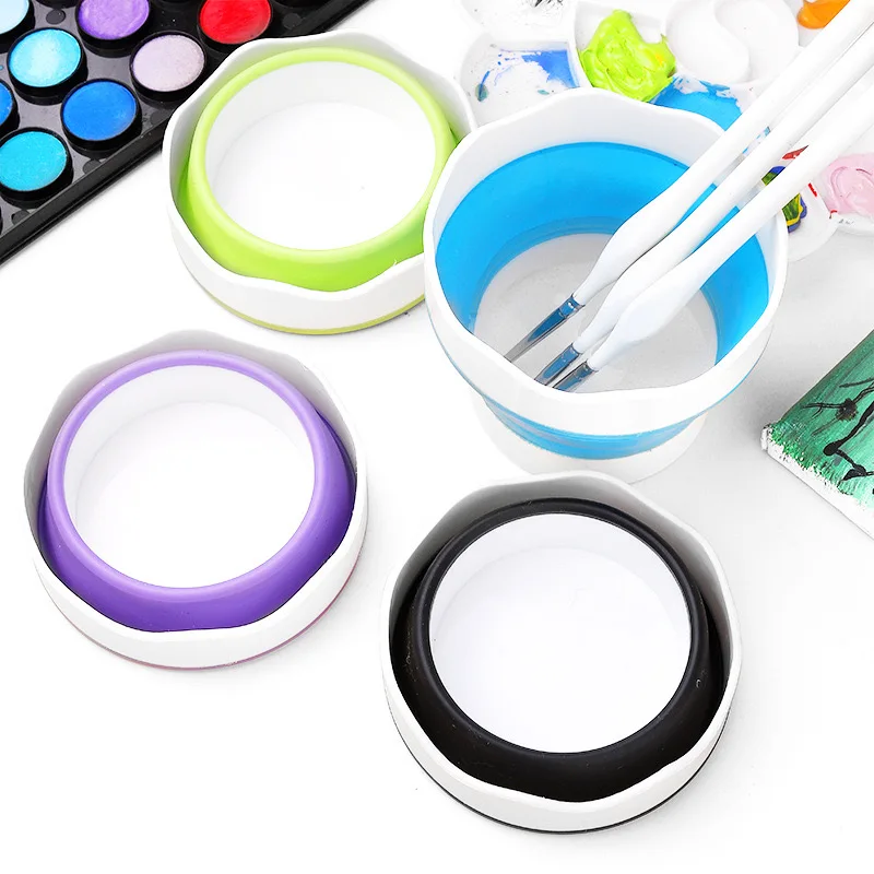 Portable Collapsible Paint Brush Washer Silicone Mini Wash Water Bucket Holder Cup Watercolor Acrylic Oil Painting Cleaner