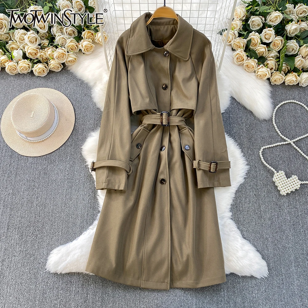 

TWOTWINSTYLE однотонные однобортные куртки в британском стиле для женщин, осеннее повседневное пальто с длинными рукавами и лацканами, женская мода KJA549852