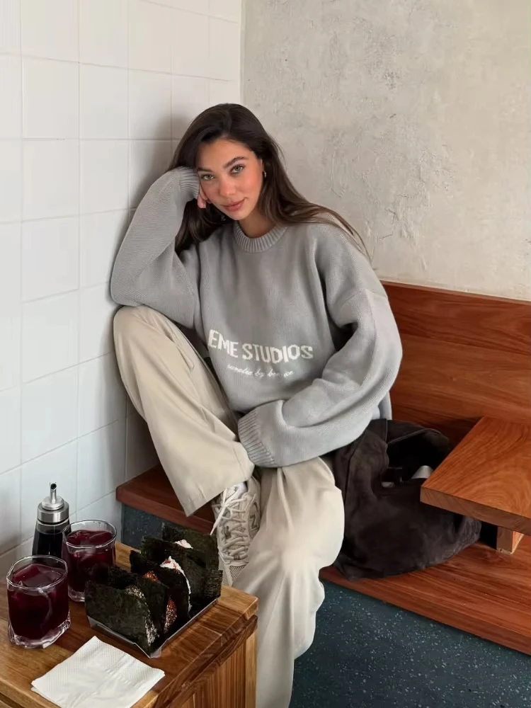 

Женский желтый пуловер с круглым вырезом, повседневный вязаный плиссированный короткий свитер с длинными рукавами, новые осенние женские повседневные уличные пуловеры для поездок на работу