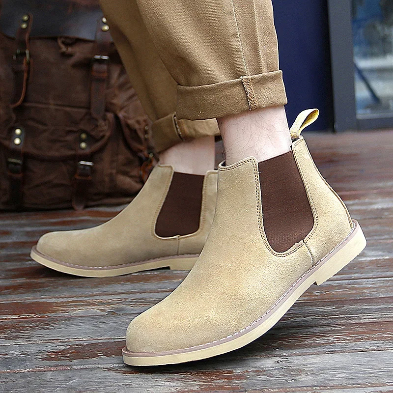 Genuine Leather Chelsea Boots slip on fashion High Top Work Shoes for Men Outudoor Men\'s Ankle Boots men Retro Boots big size 48