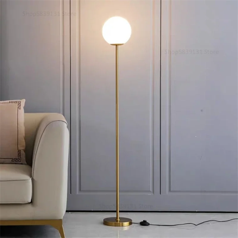 Milky White Glass Floor Lamps for Living Room Nordic LED Floor Lamp Creative Bedroom Bedside Glass Ball Vertical Standing Lights