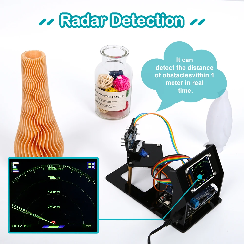 Sensor ultrasónico de Radar de simulación, Kit de robótica artesanal con R3, pantalla TFT SPI de 1,8 pulgadas, Servo sg90 para Arduino