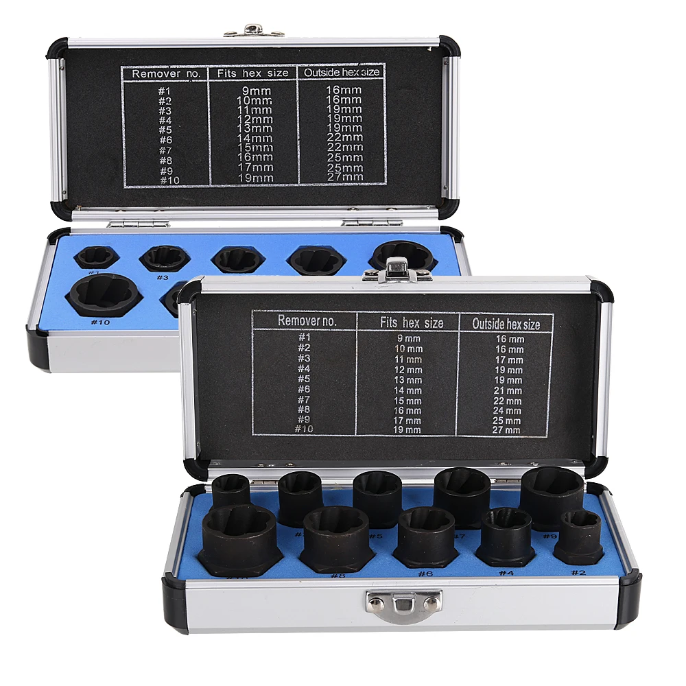 Juego de Extractor de tornillos y tuercas de 9-19mm, juego de brocas para destornillador, herramientas de mano dañadas, con caja