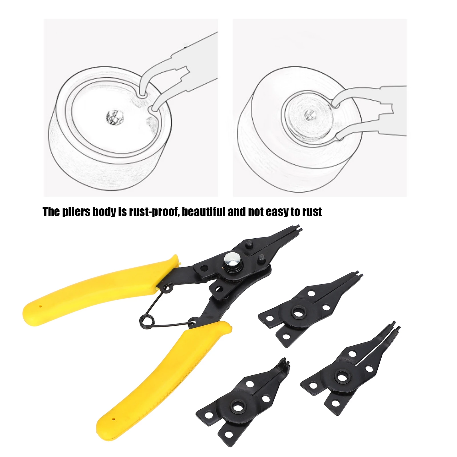 4in1 Circlip Snap Matching Plastic Handle Integrated Design Rust Prevention Ring Pliers Internal External Hand Combination Tool