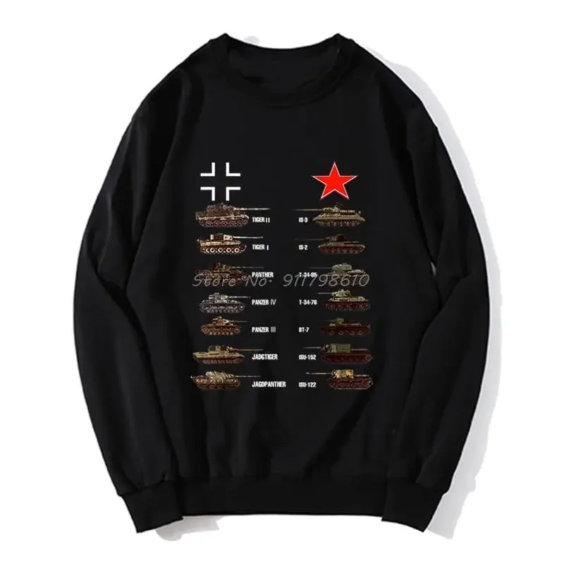 

Tanks German Soviet Tiger I Tiger II IS-3 T-34 Hoodie Men Spring Autumn Sweater Streetwear Harajuku