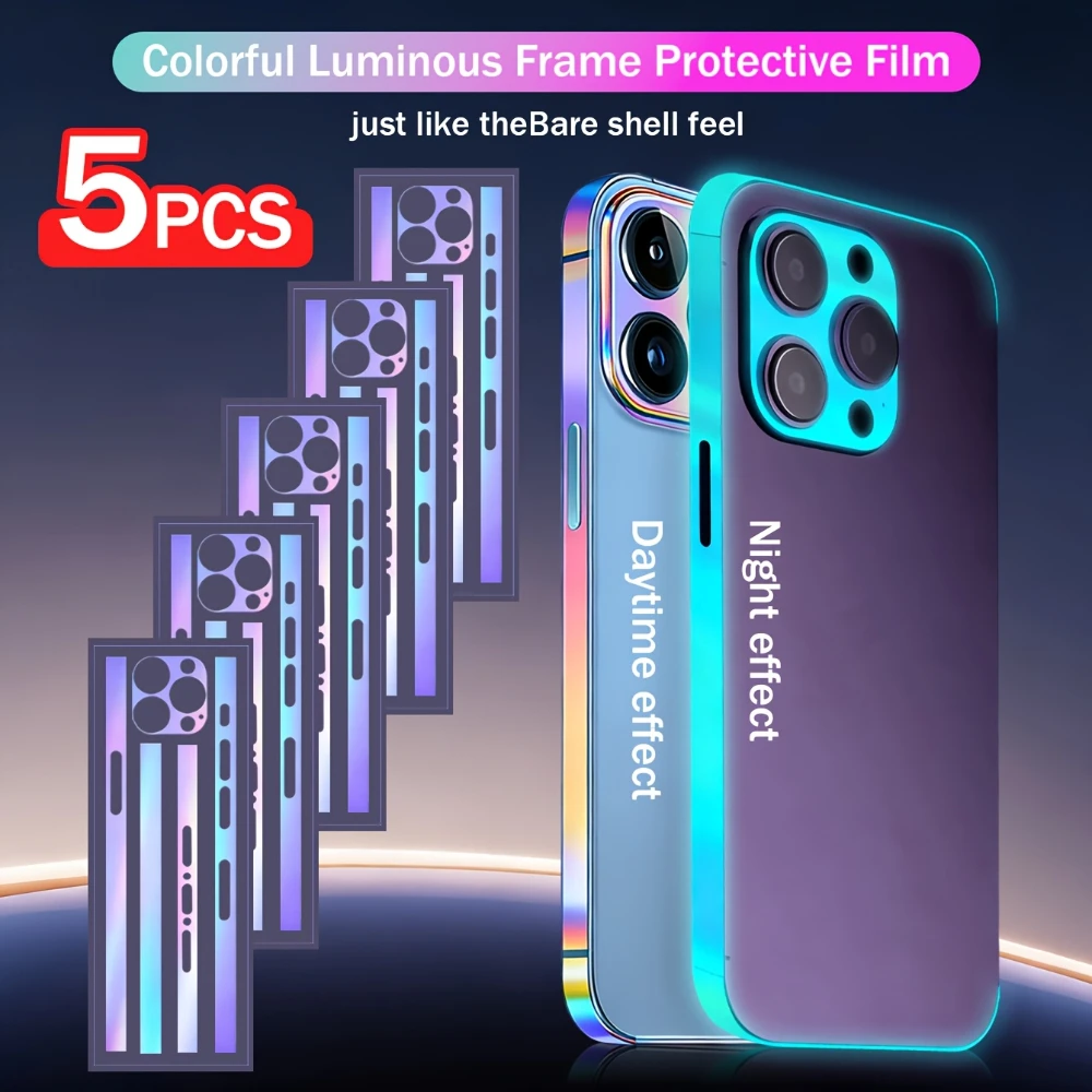 

NNBILI 5 шт. светящиеся защитные пленки с яркими краями для мобильных устройств, для iPhone 17, 16, 15, 14, 13, 12, 11 Pro Max, 17e, 16e