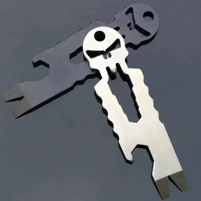 Stainless Steel Tactical EDC Carry on Pocket Outdoor Multi function Tool Skull Keychain Screwdriver Crowbar for Daily Carry Camp
