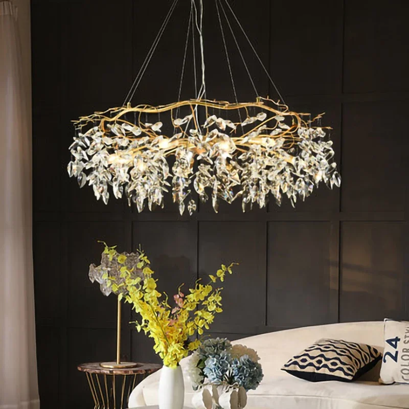 Imagem -05 - Crystal Tree Branch Lustre Nordic Luxury Pendant Lights Living Room Decor Lâmpada de Ouro Iluminação para o Palácio Villa Fixture