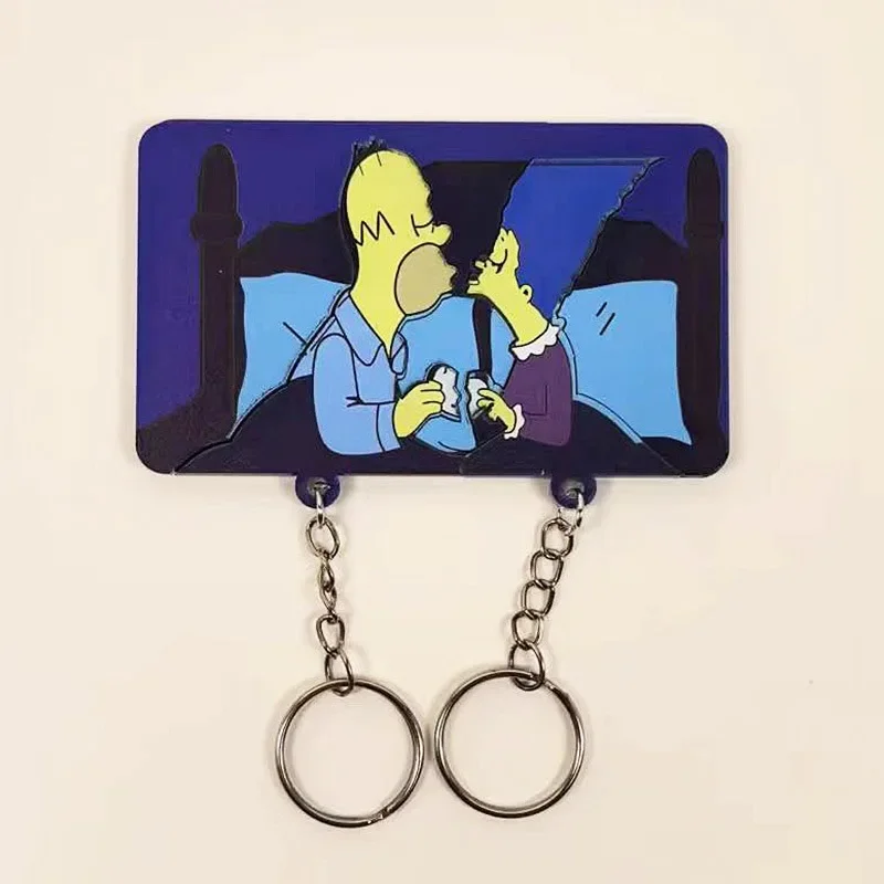 Os Simpsons Frigorífico Etiqueta Keychain, criativo personalizado bonito casal Cartoon Bag, pingente chave, Tendência de moda, Novo