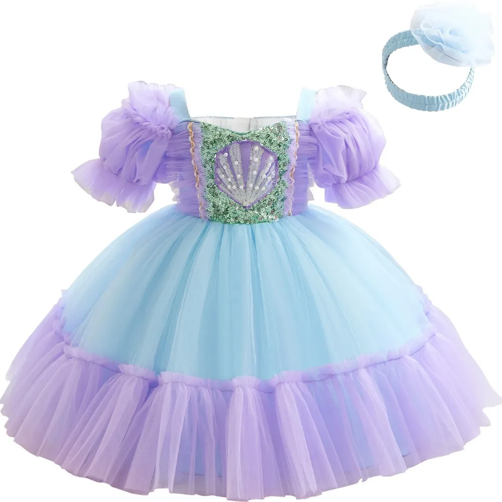 Halloween Girl Dress Mermaid Ariel Princess Dress Cosplay Costume Flower Girl Dresses Halloween Cosplay Party Kids Costumes