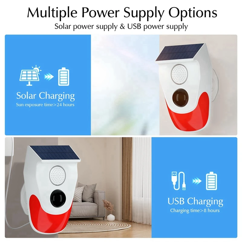 Outdoor Solar Human Body A Sensor A Sensor With Remote Controller 120DB Sound Detector For Home Burglar System